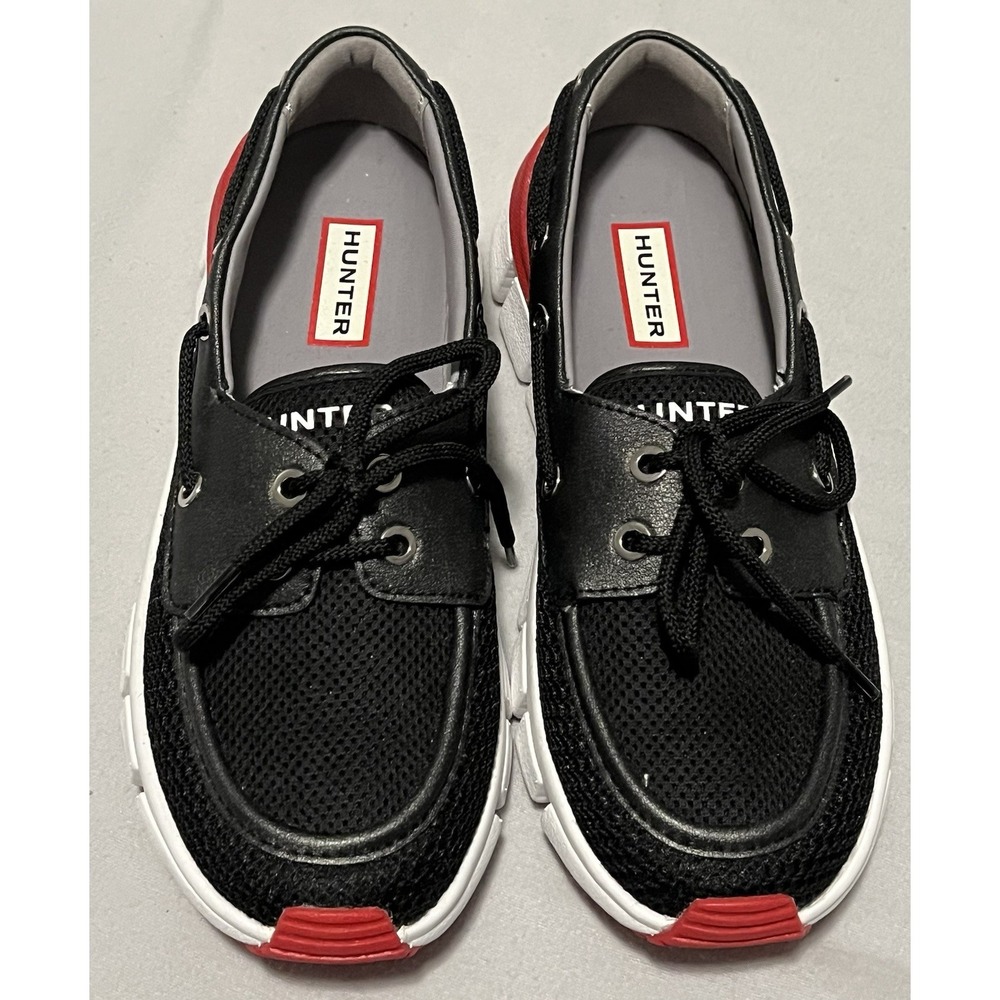 Hunter Sasa Womens Boat Shoes Black White Red Mesh Casual Loafers 6.5 M New